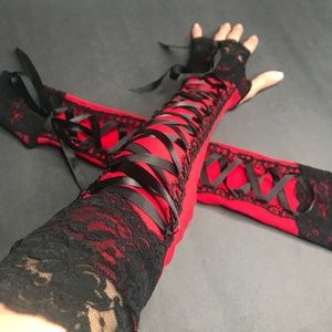 Long Black Lace Gloves Corset Fingerless Red Up Dress Dance Party Victorian New